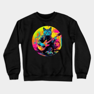 Cat Playing Guitar Funny Cat With Guitar Cute Cat Guitar Crewneck Sweatshirt